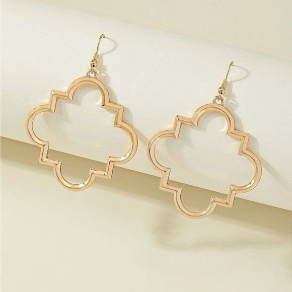 Gold Clover Moroccan Statement  Earrings - Picture 5 of 11